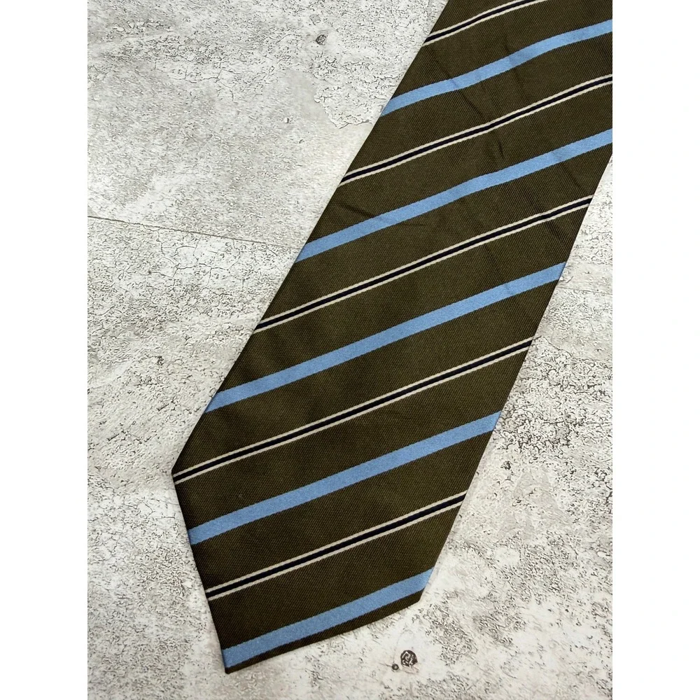 Banana Republic Necktie Mens One Size Olive Green Striped Silk 100%